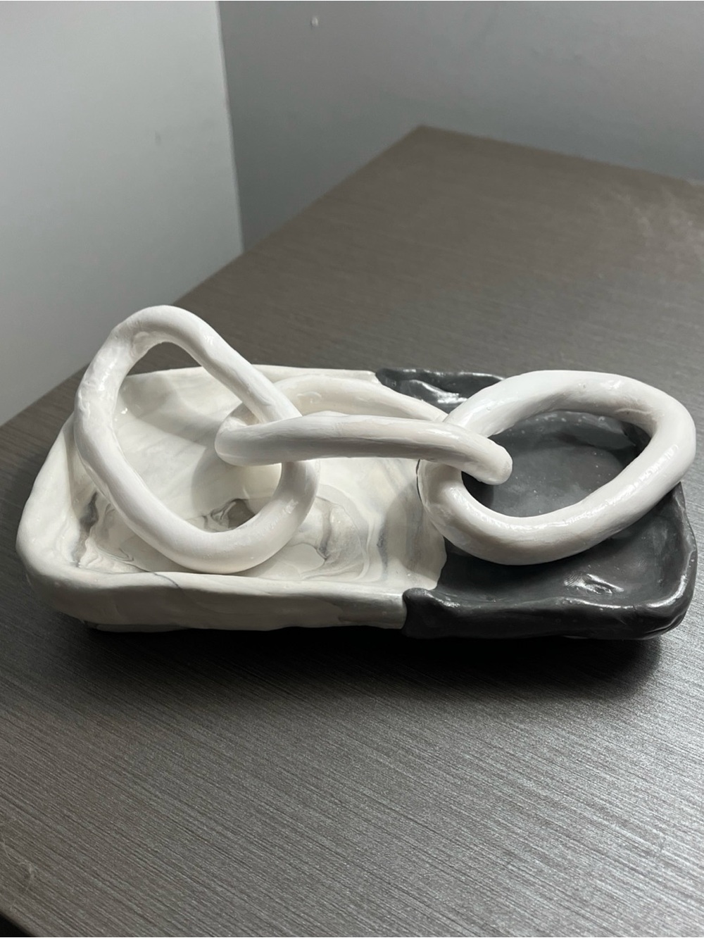 White Link Sculpture on Two-Tone Tray - Home Accent